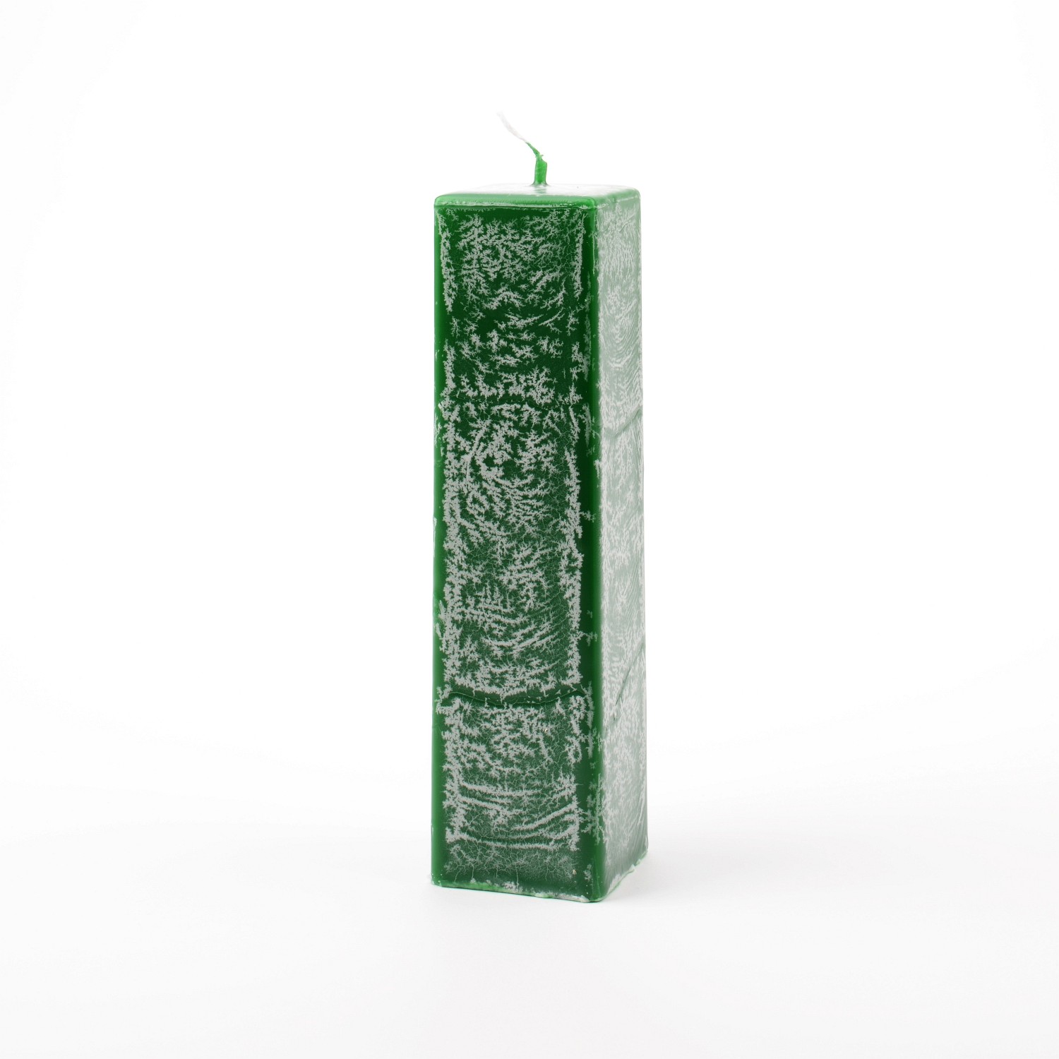 Eckige dunkelgrüne Stumpenkerze mit Marmorierung