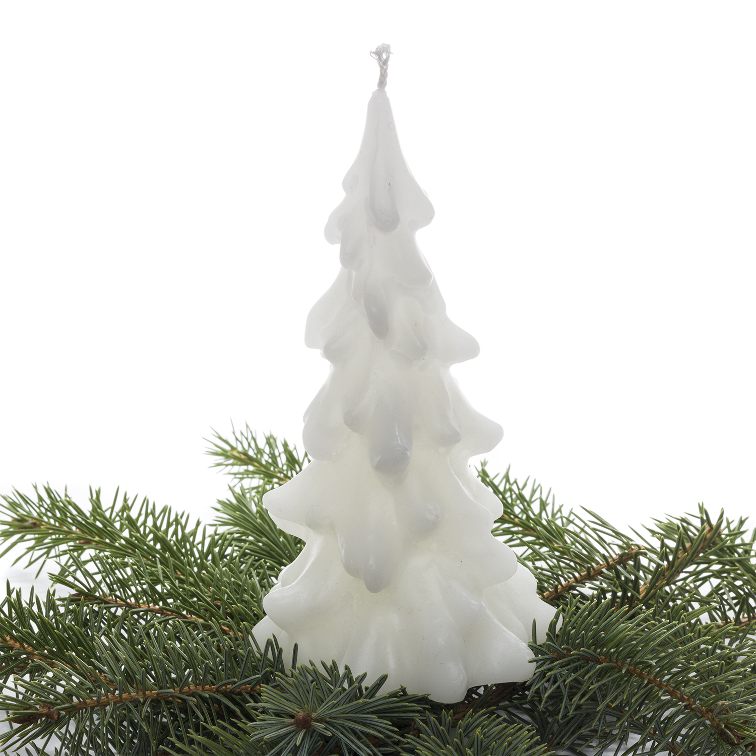 Tannenbaum-Kerze "Glatt" (Höhe 15 cm), schneeweiß