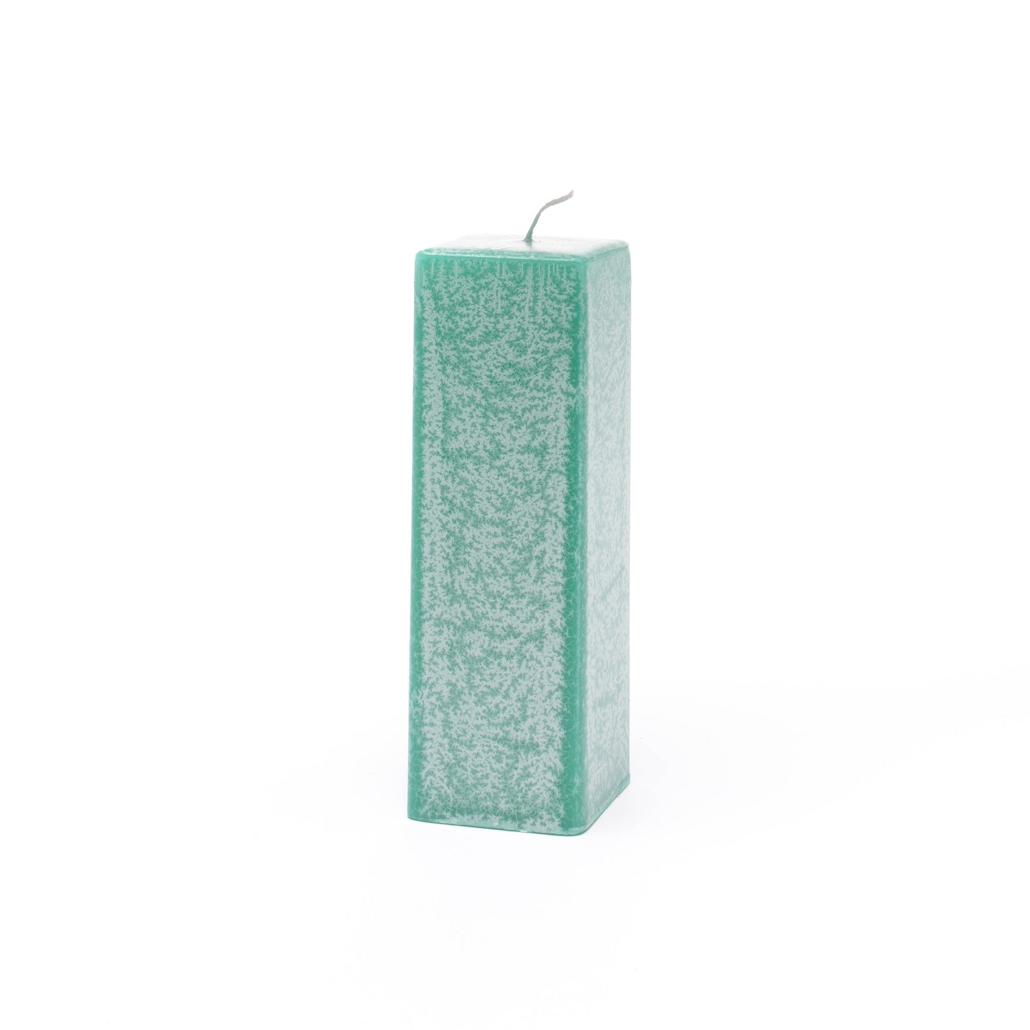 Eckige dunkelgrüne Stumpenkerze mit Marmorierung