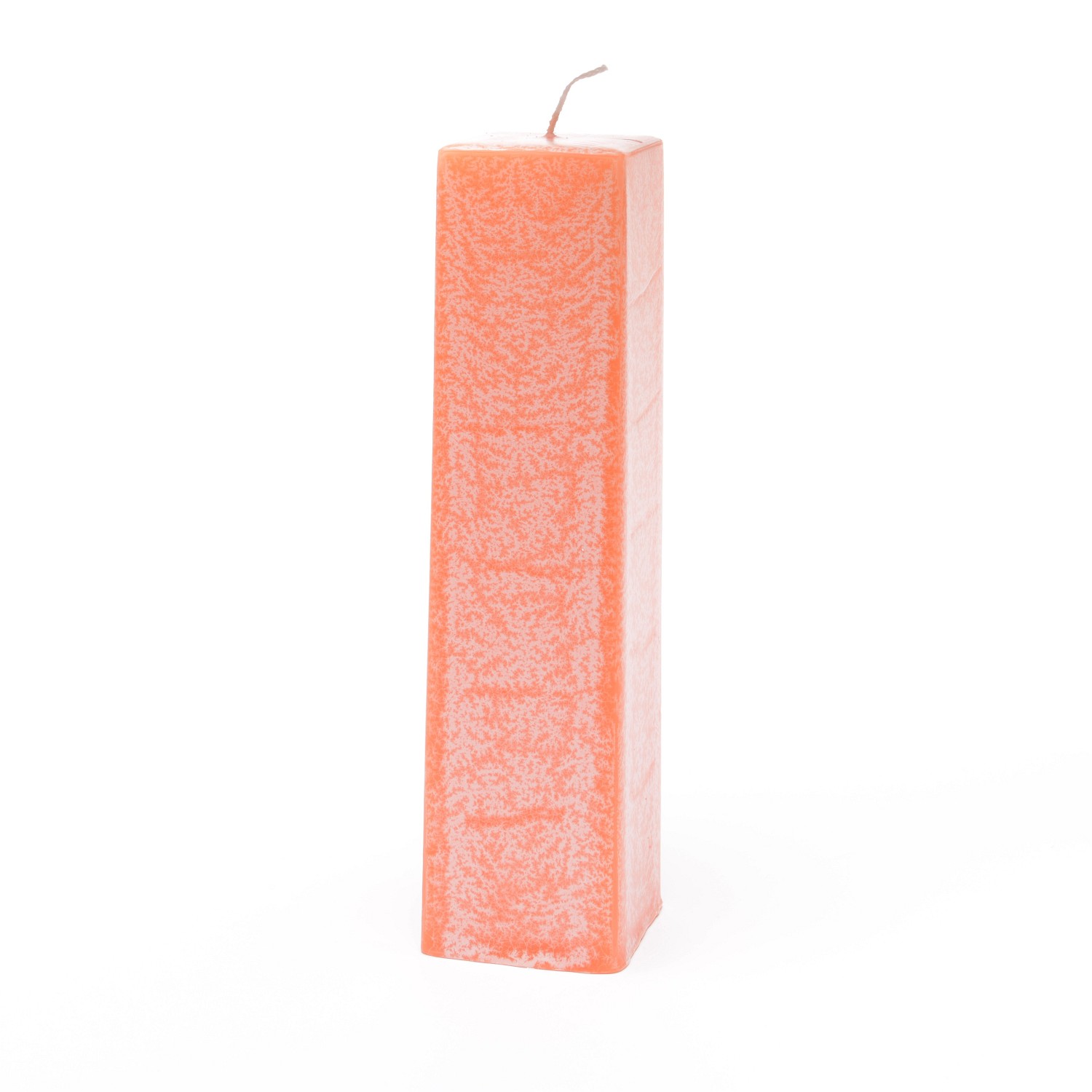 Eckige mandarinenfarbene Stumpenkerze mit Marmorierung