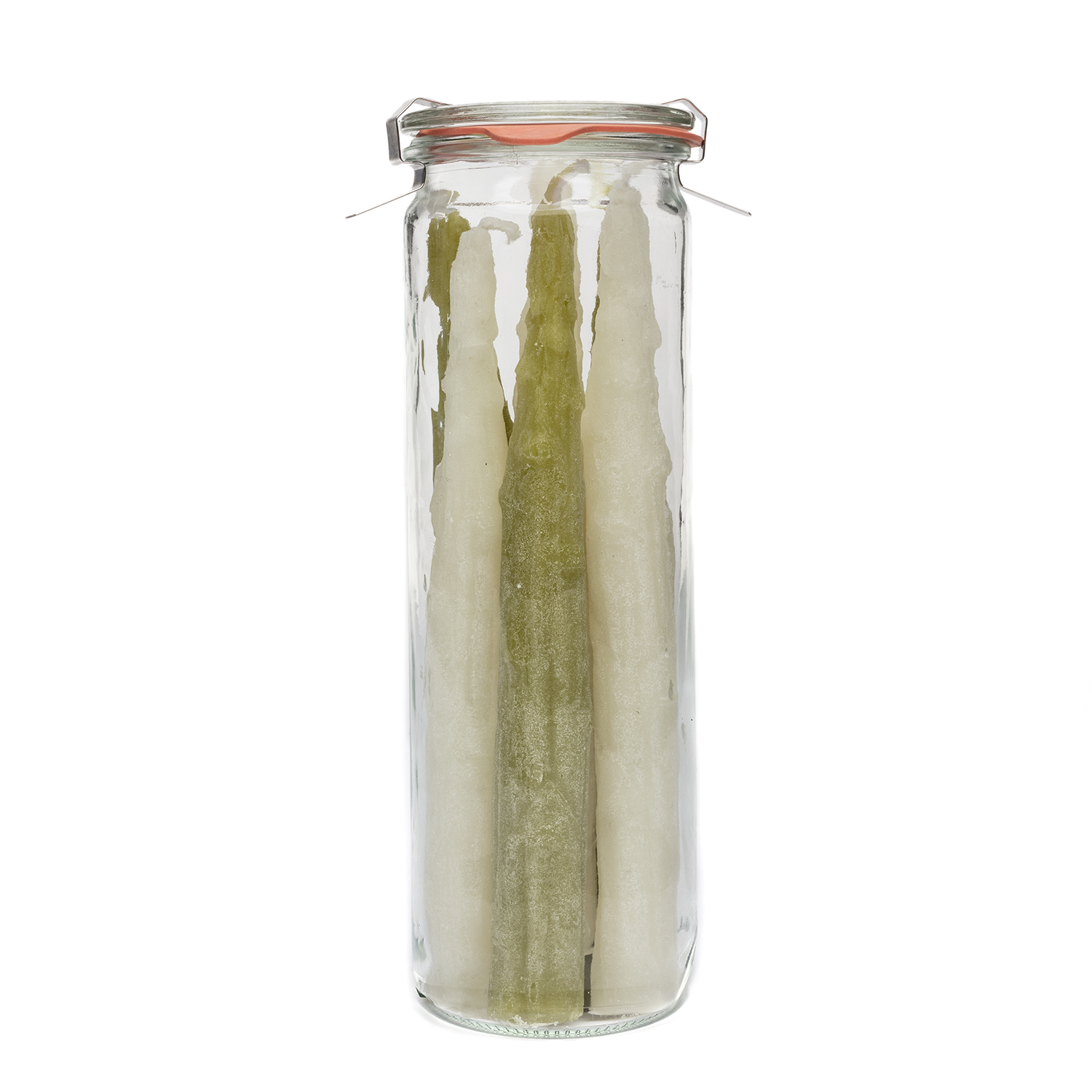 Spargel-Kerzen im Glas (6 Stk.), weiß/ grün