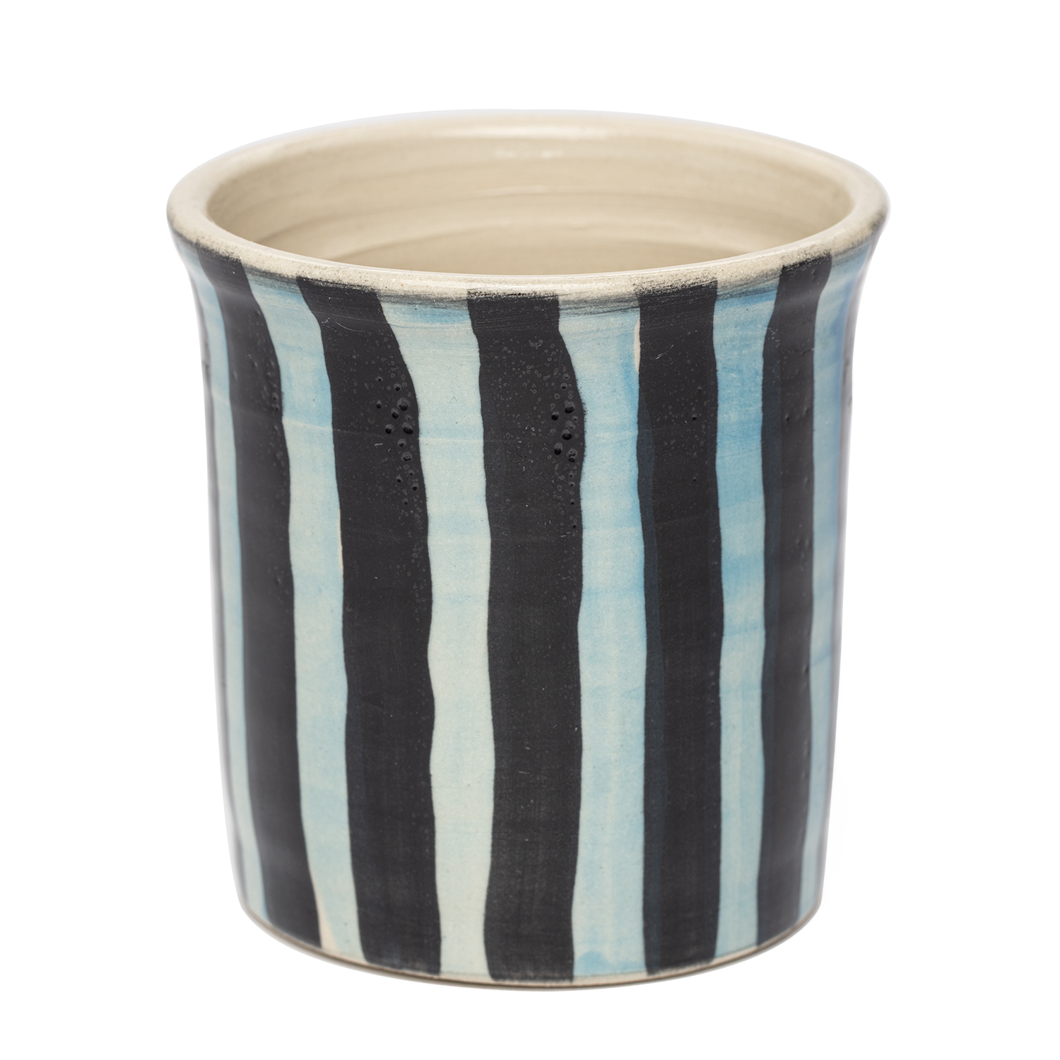 Trinkbecher aus Keramik (0,25 l), blau-schwarz-gestreift