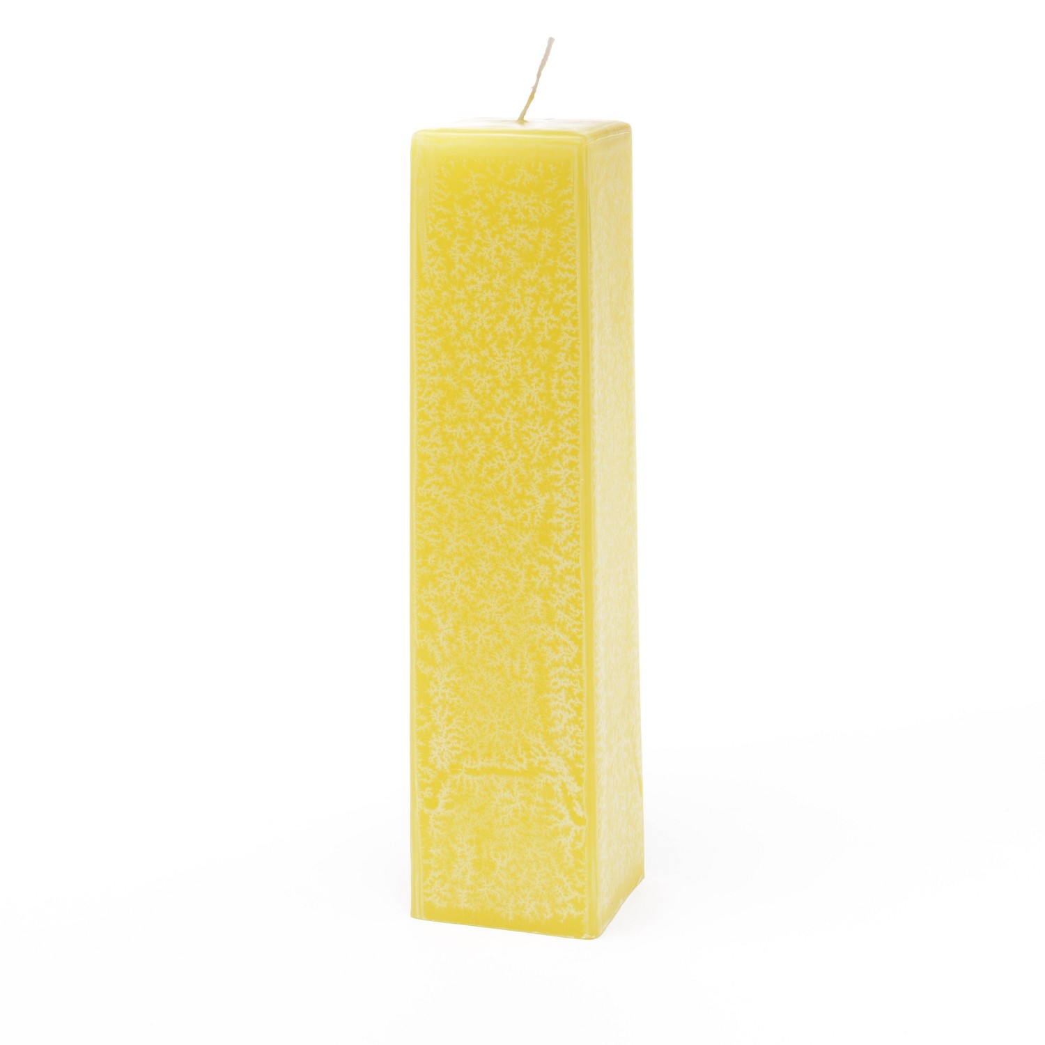 Eckige zitronenfarbene Stumpenkerze mit Marmorierung
